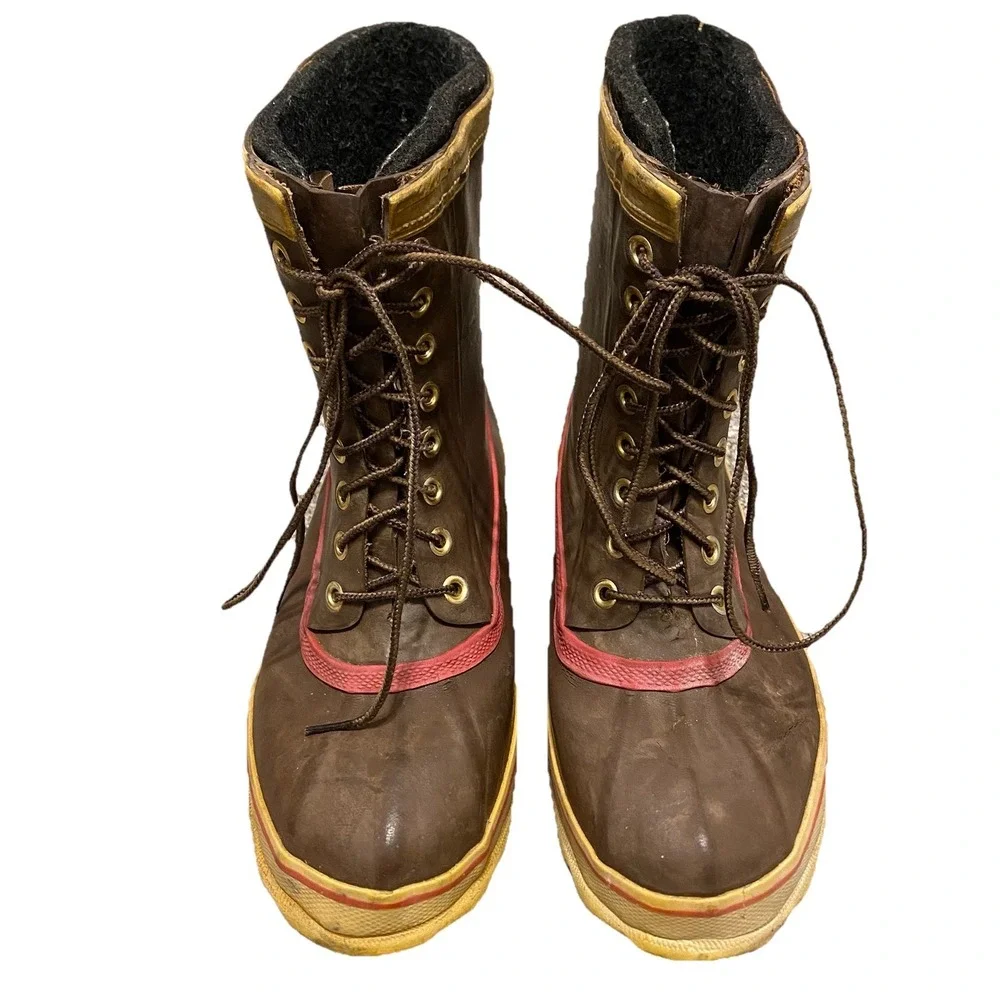 Vintage 90s Steel Shank Duck Boots Men Size 10 Wool Lined Waterproof Snow Racer